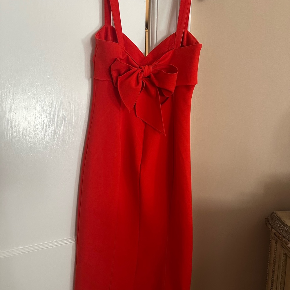 Cinq à Sept Vibrant Red Midi Dress with Bow